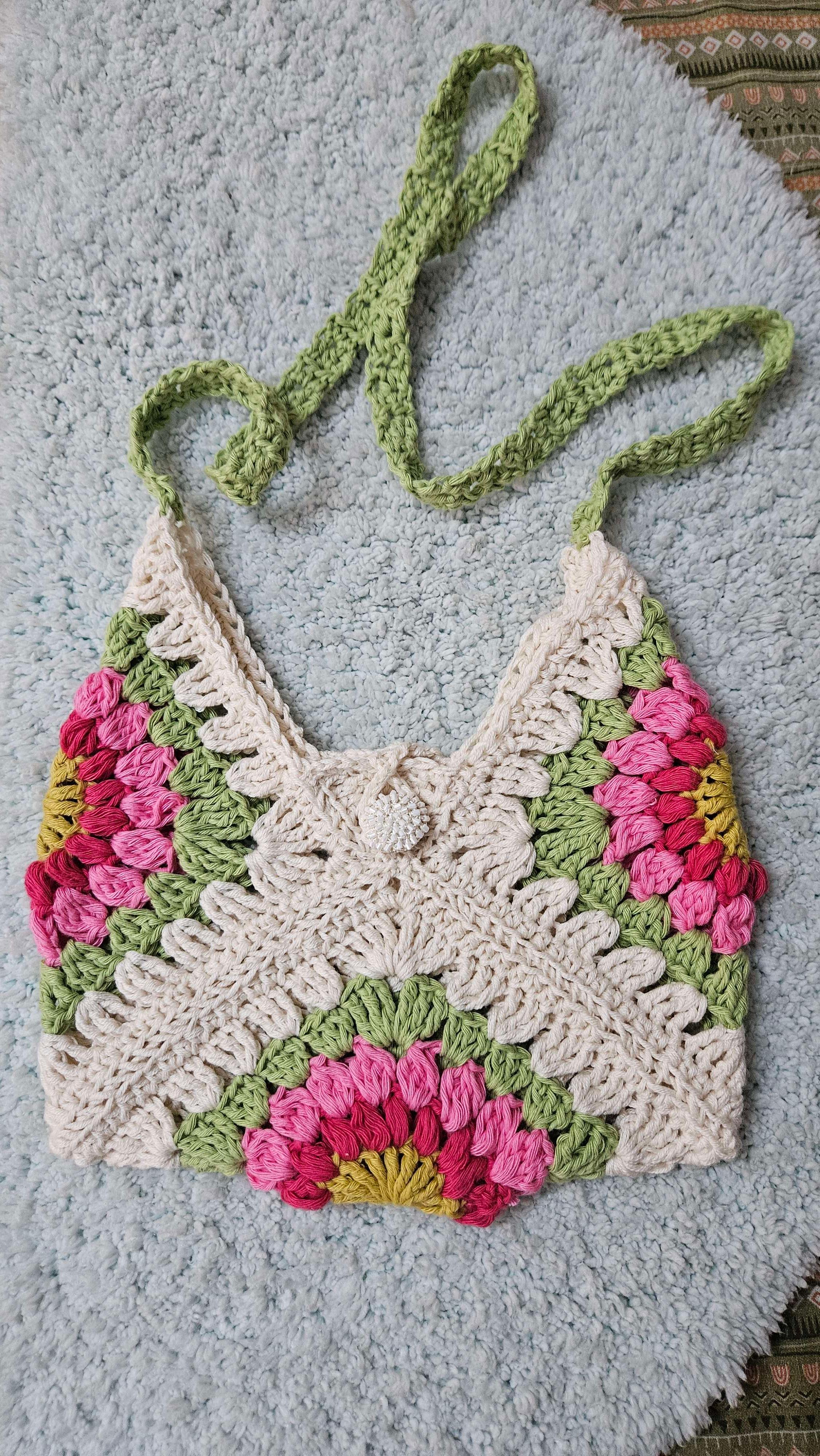 Granny square- flower design bag - Thumbnail 3
